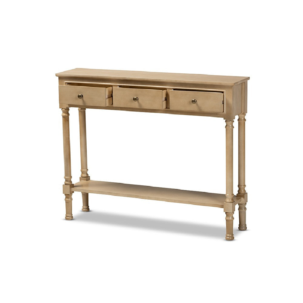 Baxton Studio Calvin Classic and Traditional French Farmhouse Oak Brown Finished Wood 3-Drawer Entryway Console Table
