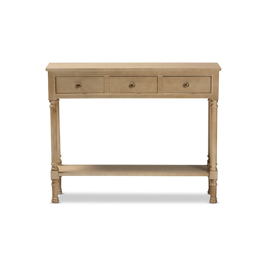 Baxton Studio Calvin Classic and Traditional French Farmhouse Oak Brown Finished Wood 3-Drawer Entryway Console Table