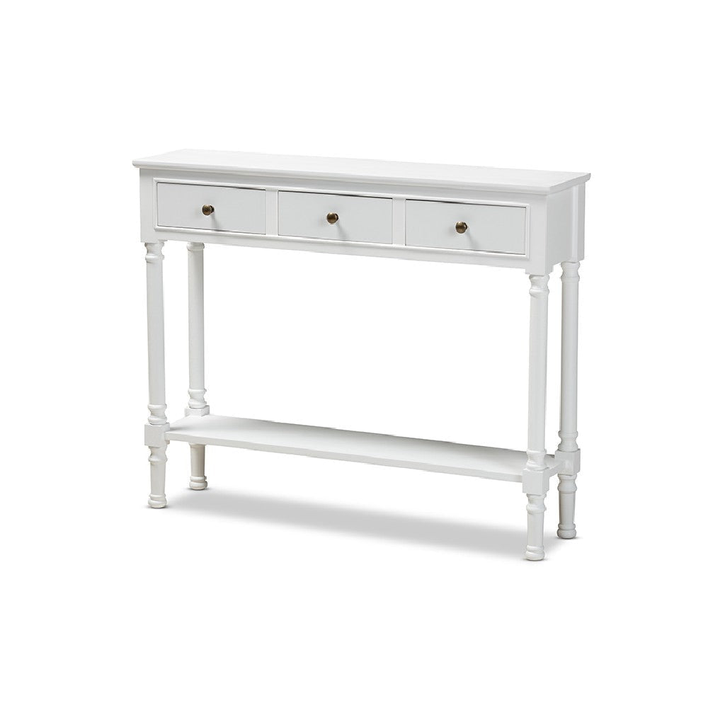 Baxton Studio Calvin Classic and Traditional French Farmhouse White Finished Wood 3-Drawer Entryway Console Table