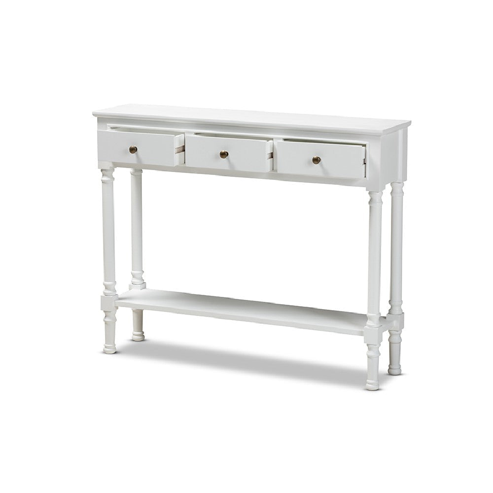 Baxton Studio Calvin Classic and Traditional French Farmhouse White Finished Wood 3-Drawer Entryway Console Table