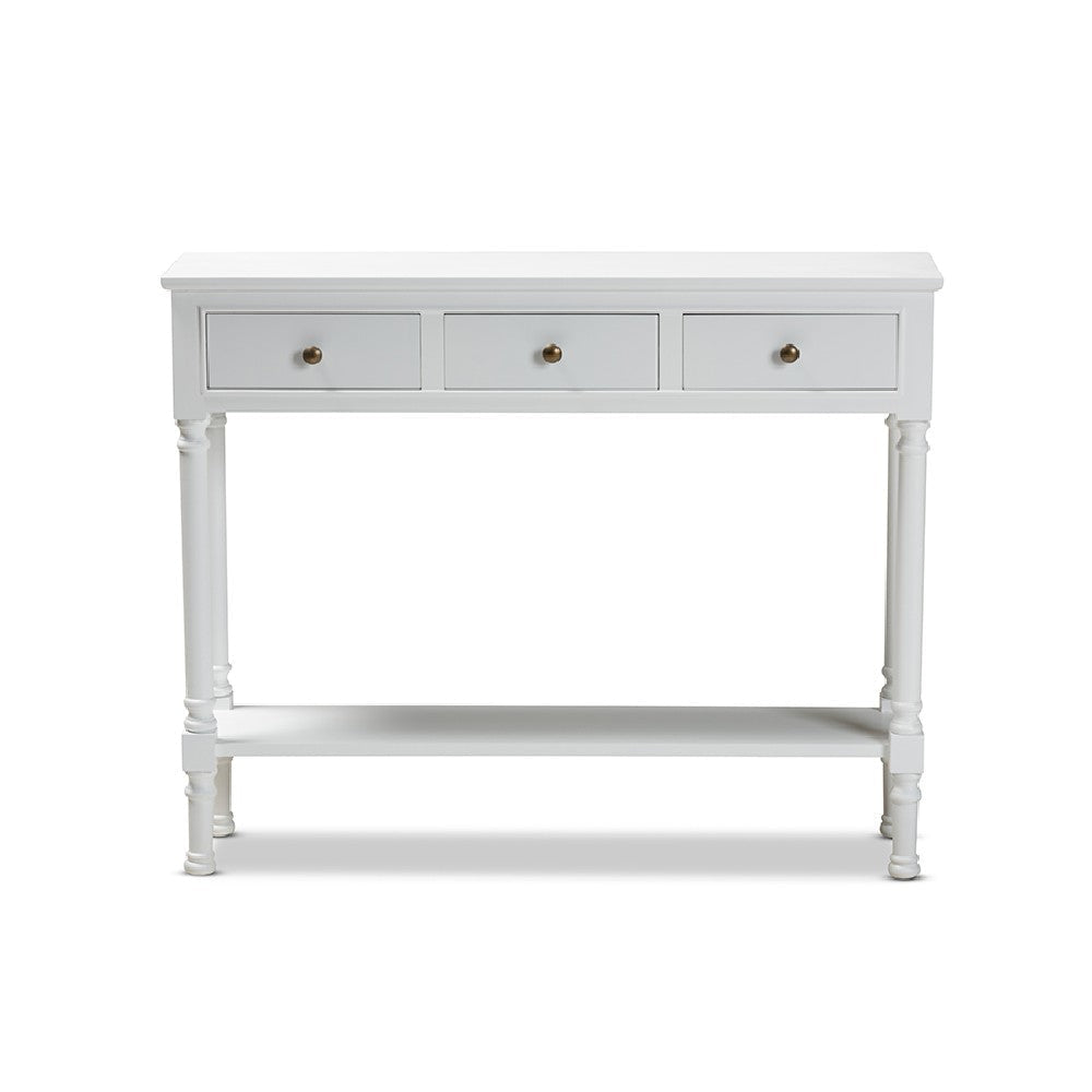 Baxton Studio Calvin Classic and Traditional French Farmhouse White Finished Wood 3-Drawer Entryway Console Table