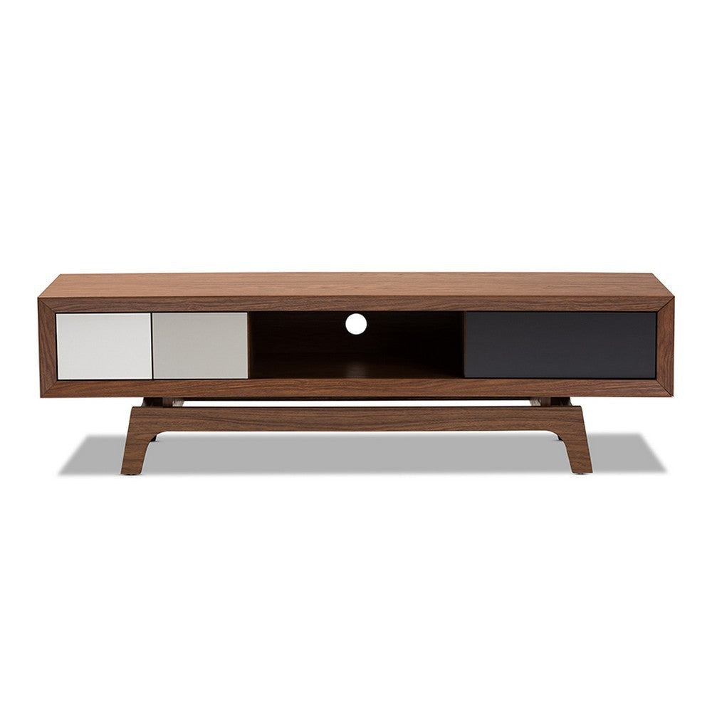 Baxton Studio Svante Mid-Century Modern Multicolor Finished Wood 3-Drawer TV Stand WHI-WI1701-Walnut-White-Grey-TV