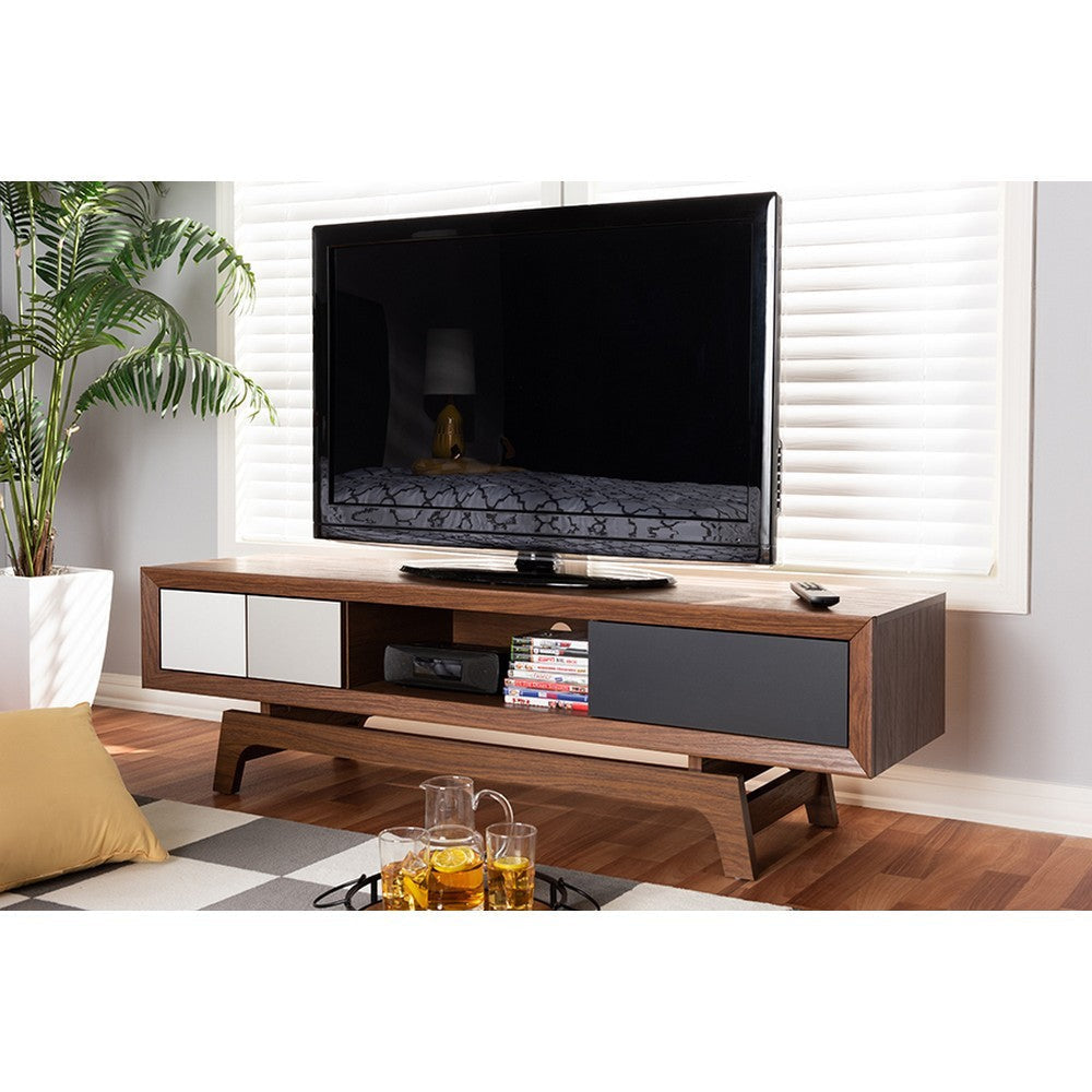 Baxton Studio Svante Mid-Century Modern Multicolor Finished Wood 3-Drawer TV Stand