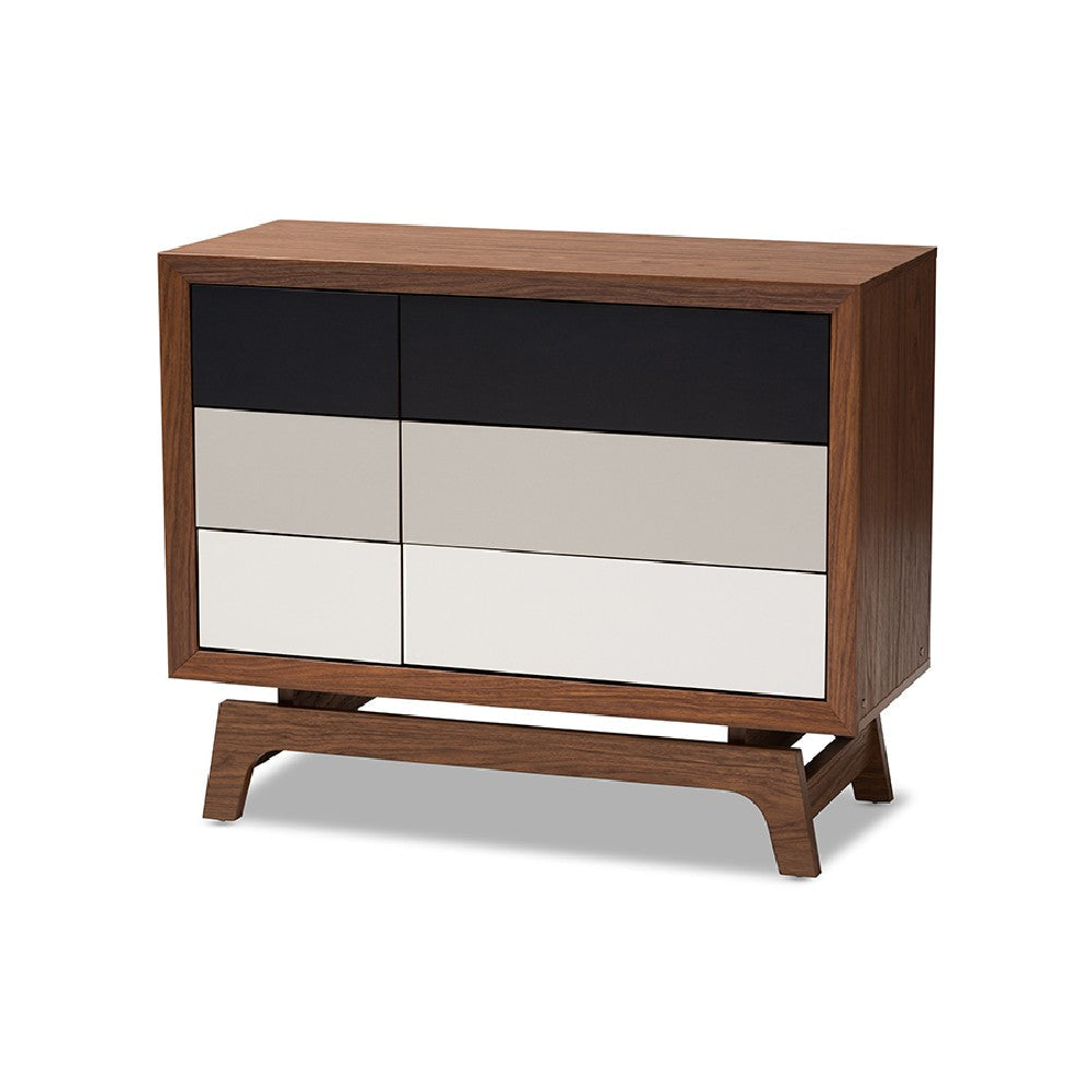 Baxton Studio Svante Mid-Century Modern Multicolor Finished Wood 6-Drawer Chest WHI-WI1704-Walnut-White-Grey-6DW-Chest