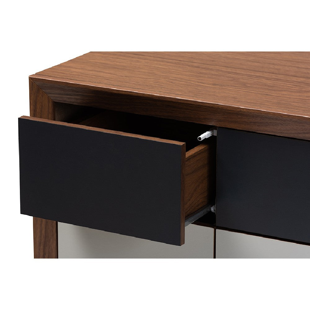 Baxton Studio Svante Mid-Century Modern Multicolor Finished Wood 6-Drawer Chest WHI-WI1704-Walnut-White-Grey-6DW-Chest
