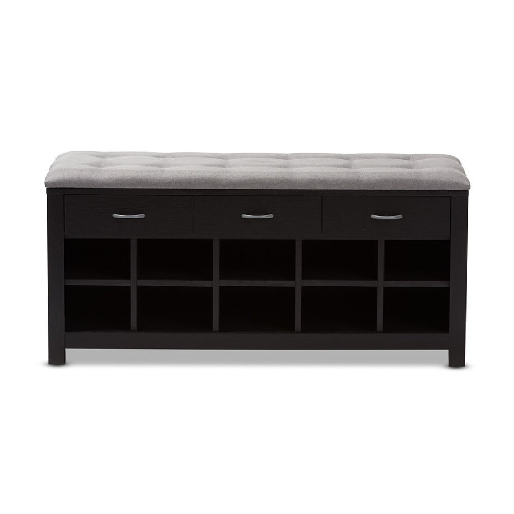 Baxton Studio Modern and Contemporary Espresso Finished Grey Fabric Upholstered Cushioned Entryway Bench WHI-WI5374-Gray