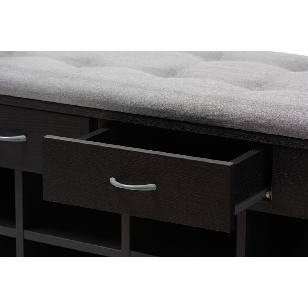 Baxton Studio Modern and Contemporary Espresso Finished Grey Fabric Upholstered Cushioned Entryway Bench WHI-WI5374-Gray