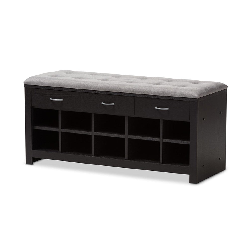 Baxton Studio Modern and Contemporary Espresso Finished Grey Fabric Upholstered Cushioned Entryway Bench WHI-WI5374-Gray