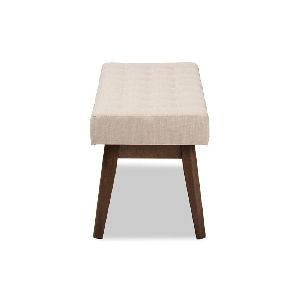 Baxton Studio Elia Mid-Century Modern Walnut Wood Light Beige Fabric Button-Tufted Bench WHI-WM1622-BE-Beige-Walnut