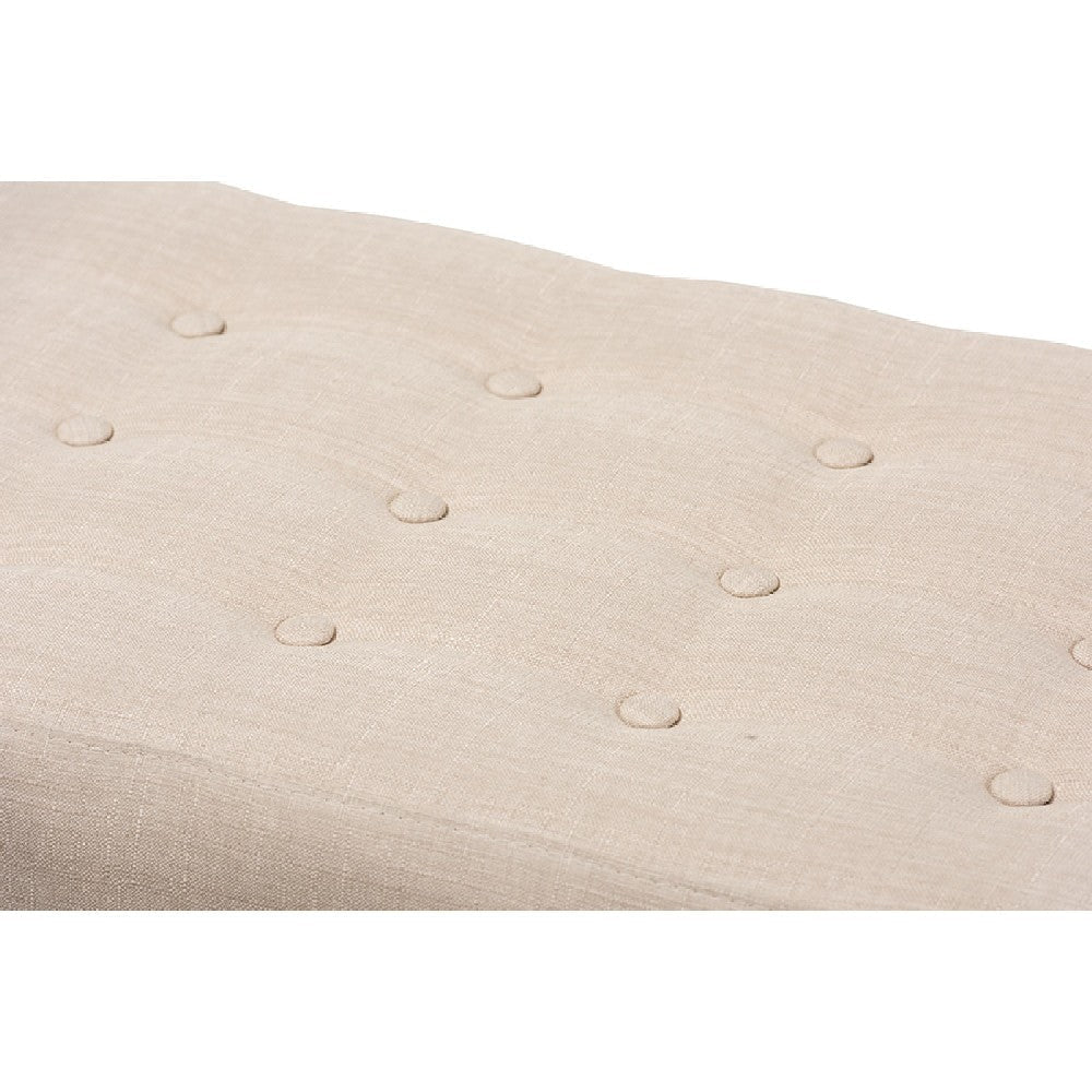 Baxton Studio Elia Mid-Century Modern Walnut Wood Light Beige Fabric Button-Tufted Bench WHI-WM1622-BE-Beige-Walnut