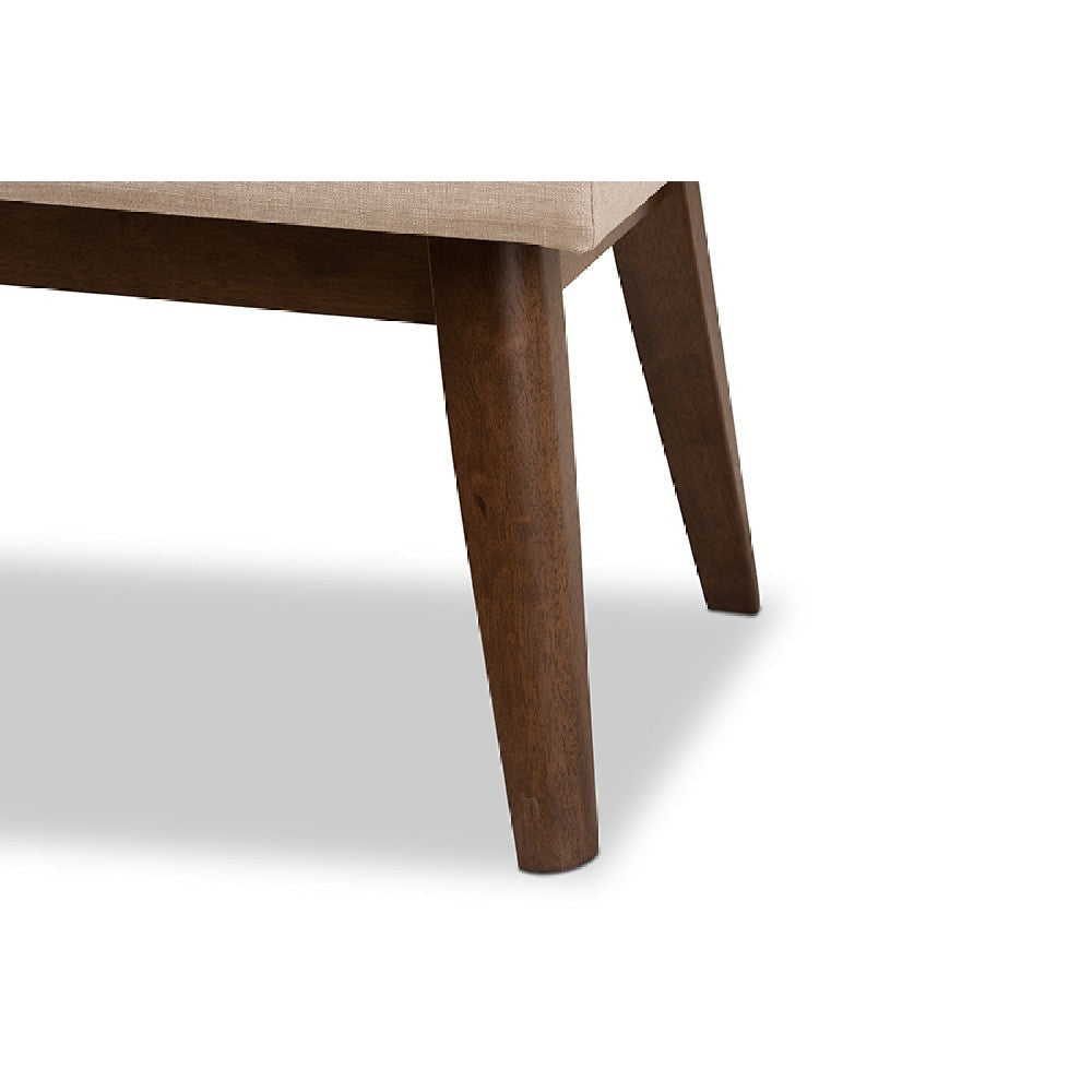 Baxton Studio Elia Mid-Century Modern Walnut Wood Light Beige Fabric Button-Tufted Bench WHI-WM1622-BE-Beige-Walnut