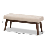 Baxton Studio Elia Mid-Century Modern Walnut Wood Light Beige Fabric Button-Tufted Bench