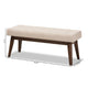 Baxton Studio Elia Mid-Century Modern Walnut Wood Light Beige Fabric Button-Tufted Bench