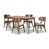 Baxton Studio Alston Mid-Century Modern Beige Fabric Upholstered and Walnut Brown Finished Wood 5-Piece Dining Set