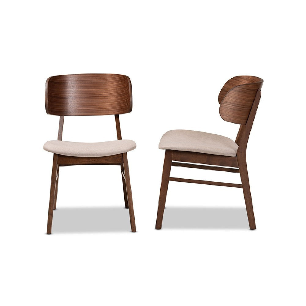 Baxton Studio Alston Mid-Century Modern Beige Fabric Upholstered and Walnut Brown Finished Wood 2-Piece Dining Chair Set