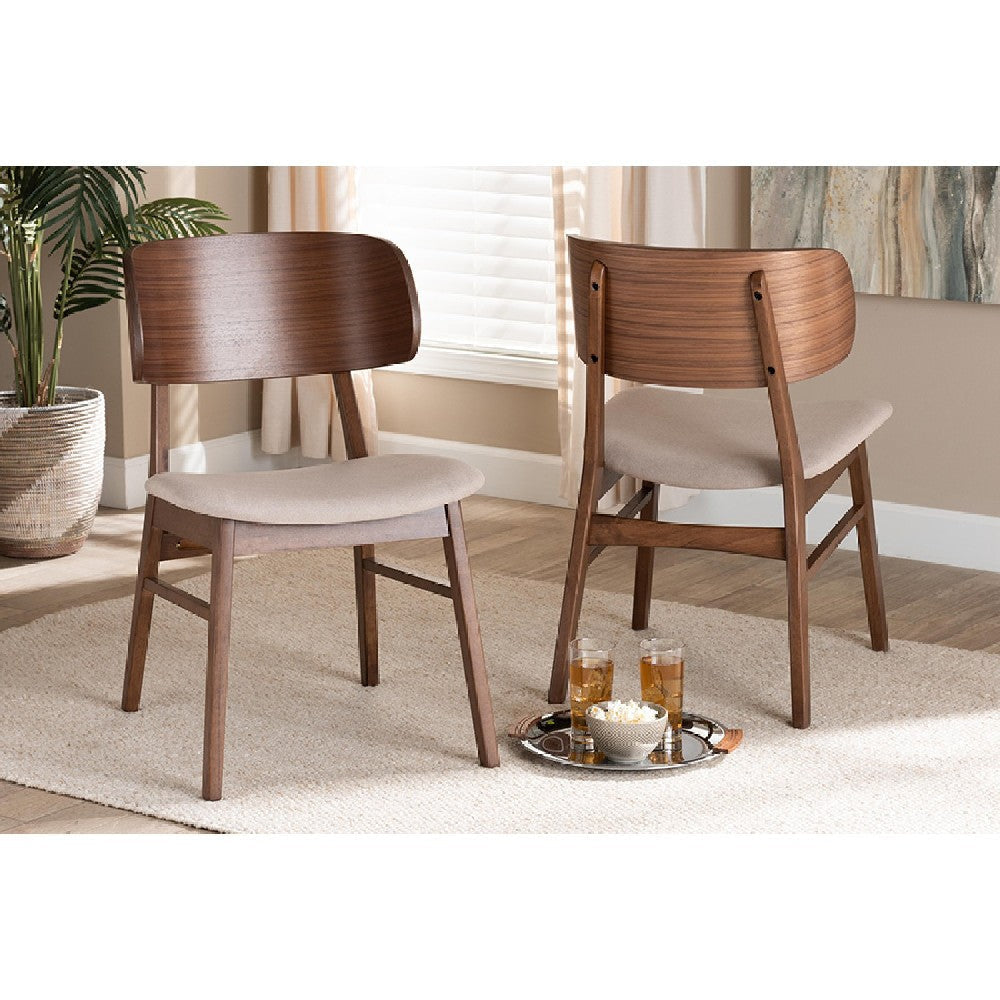 Baxton Studio Alston Mid-Century Modern Beige Fabric Upholstered and Walnut Brown Finished Wood 2-Piece Dining Chair Set