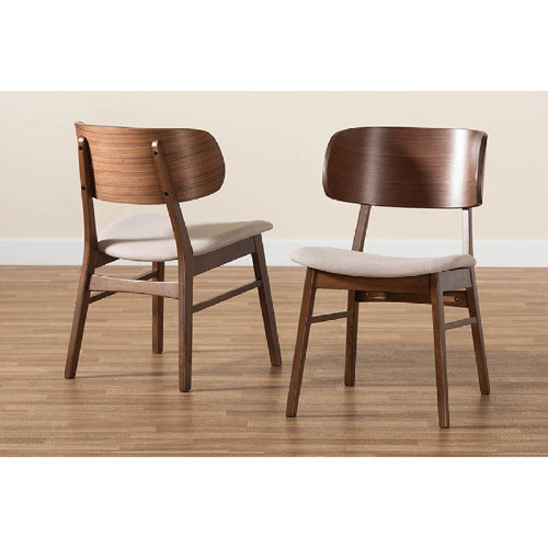 Baxton Studio Alston Mid-Century Modern Beige Fabric Upholstered and Walnut Brown Finished Wood 2-Piece Dining Chair Set