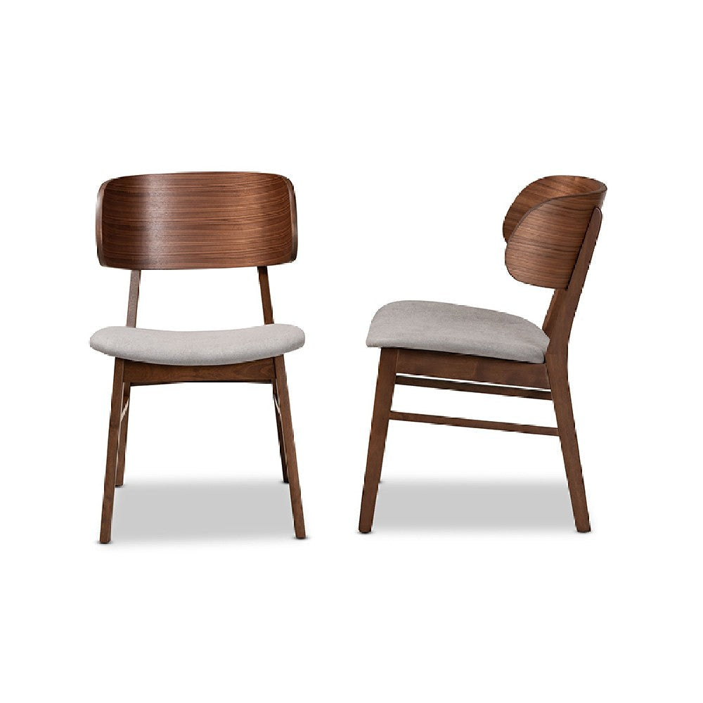 Baxton Studio Alston Mid-Century Modern Grey Fabric Upholstered and Walnut Brown Finished Wood 2-Piece Dining Chair Set