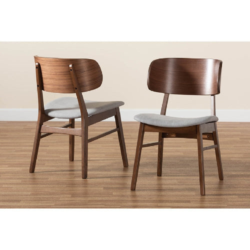 Baxton Studio Alston Mid-Century Modern Grey Fabric Upholstered and Walnut Brown Finished Wood 2-Piece Dining Chair Set