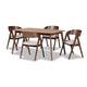 Baxton Studio Danton Mid-Century Modern Beige Fabric Upholstered and Walnut Brown Finished Wood 5-Piece Dining Set