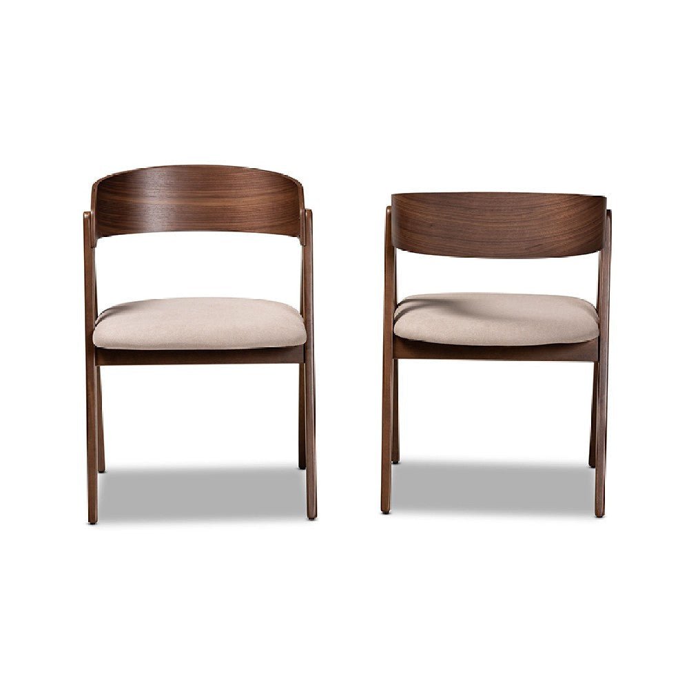 Baxton Studio Danton Mid-Century Modern Beige Fabric Upholstered and Walnut Brown Finished Wood 2-Piece Dining Chair Set