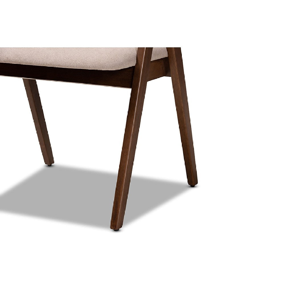 Baxton Studio Danton Mid-Century Modern Beige Fabric Upholstered and Walnut Brown Finished Wood 2-Piece Dining Chair Set