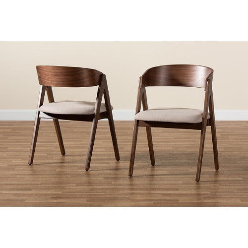 Baxton Studio Danton Mid-Century Modern Beige Fabric Upholstered and Walnut Brown Finished Wood 2-Piece Dining Chair Set