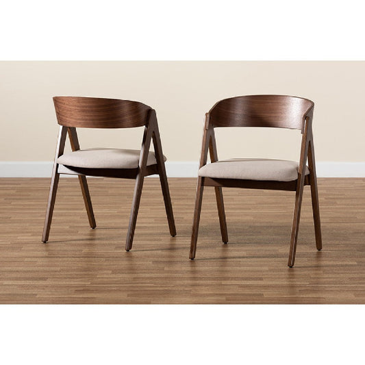 Baxton Studio Danton Mid-Century Modern Beige Fabric Upholstered and Walnut Brown Finished Wood 2-Piece Dining Chair Set