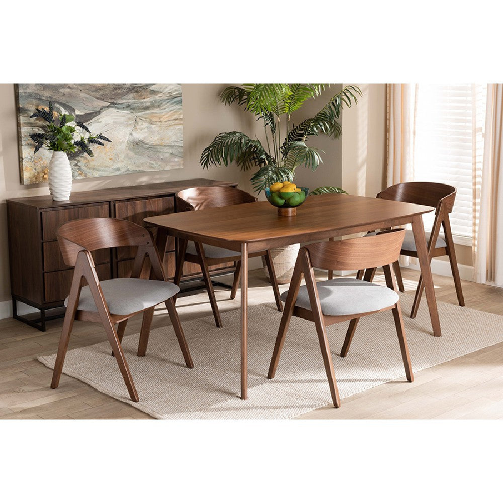 Baxton Studio Danton Mid-Century Modern Grey Fabric Upholstered and Walnut Brown Finished Wood 5-Piece Dining Set