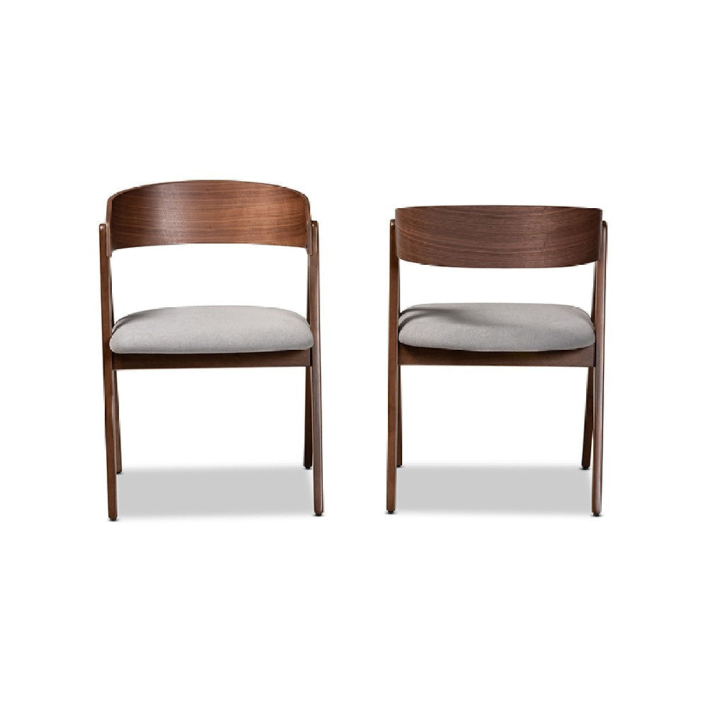 Baxton Studio Danton Mid-Century Modern Grey Fabric Upholstered and Walnut Brown Finished Wood 2-Piece Dining Chair Set