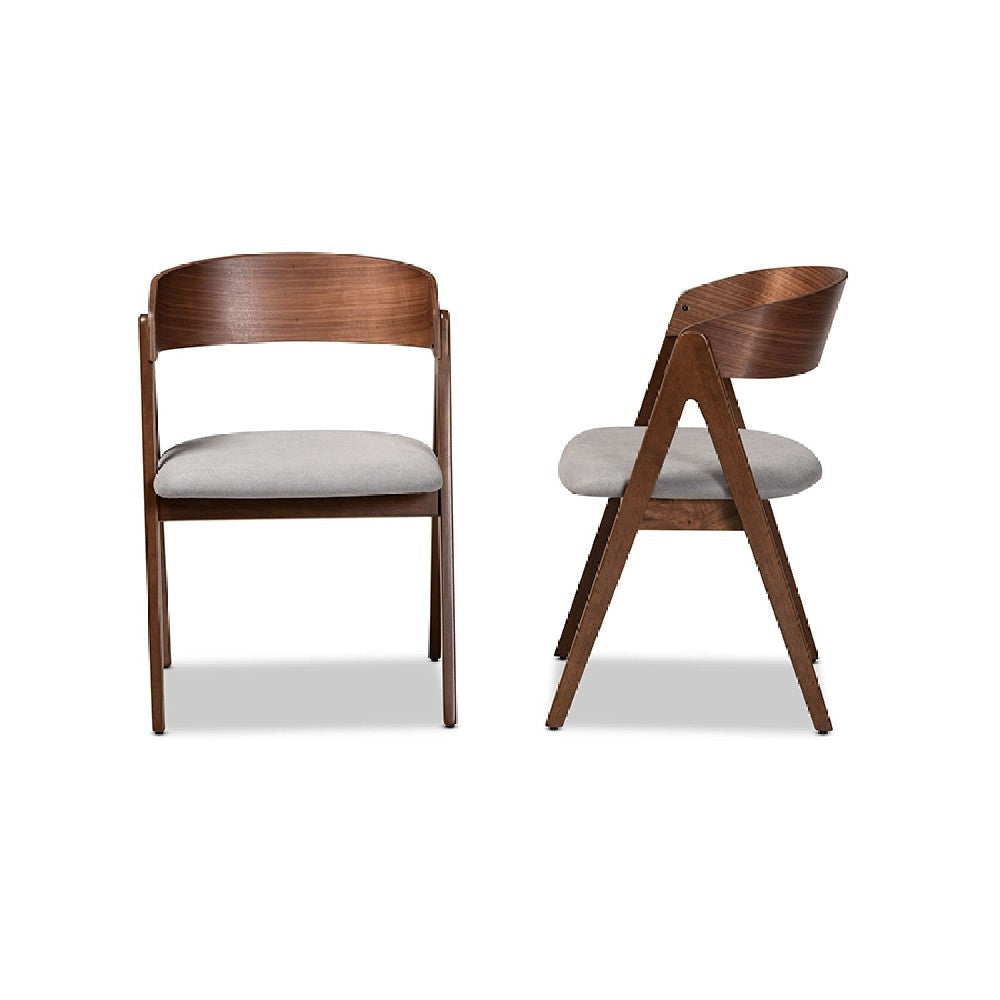 Baxton Studio Danton Mid-Century Modern Grey Fabric Upholstered and Walnut Brown Finished Wood 2-Piece Dining Chair Set