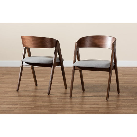 Baxton Studio Danton Mid-Century Modern Grey Fabric Upholstered and Walnut Brown Finished Wood 2-Piece Dining Chair Set