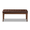 Baxton Studio Walsh Mid-Century Modern Dark Brown Leather-Effect Polyester Fabric Upholstered and Walnut Brown Finished Wood Dining Bench