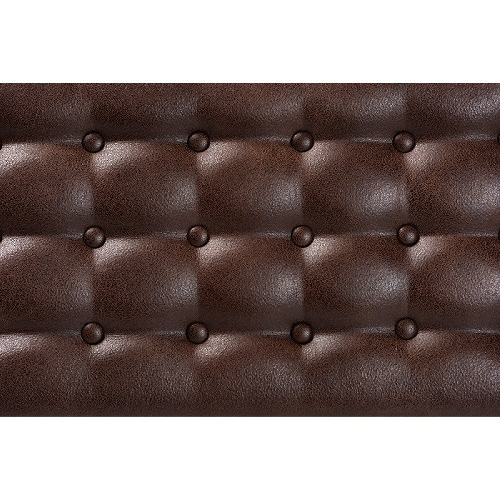 Baxton Studio Walsh Mid-Century Modern Dark Brown Leather-Effect Polyester Fabric Upholstered and Walnut Brown Finished Wood Dining Bench