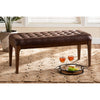 Baxton Studio Walsh Mid-Century Modern Dark Brown Leather-Effect Polyester Fabric Upholstered and Walnut Brown Finished Wood Dining Bench