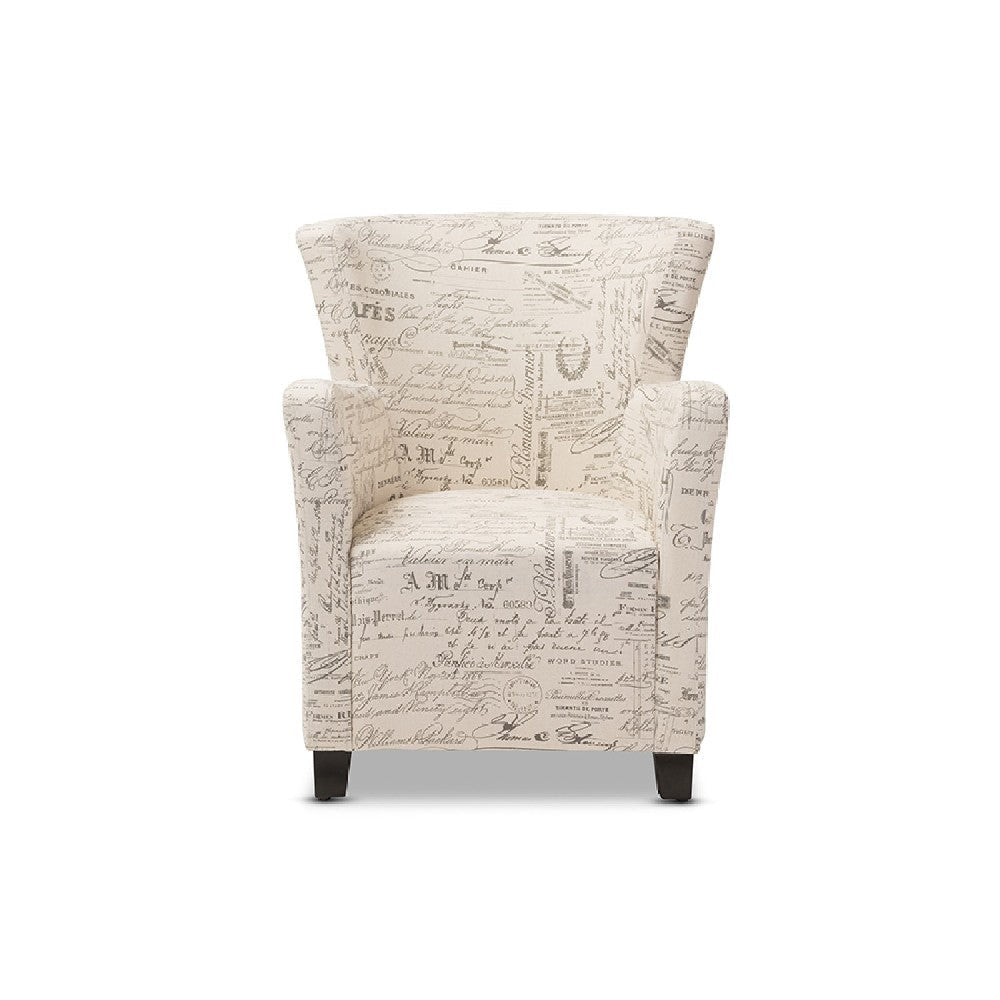 Baxton Studio Benson French Script Patterned Fabric Club Chair and Ottoman Set WHI-WS-0710-Beige-L277