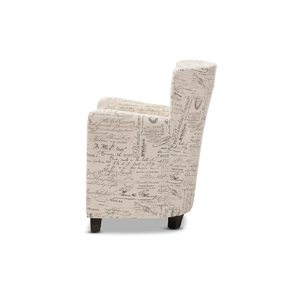 Baxton Studio Benson French Script Patterned Fabric Club Chair and Ottoman Set WHI-WS-0710-Beige-L277