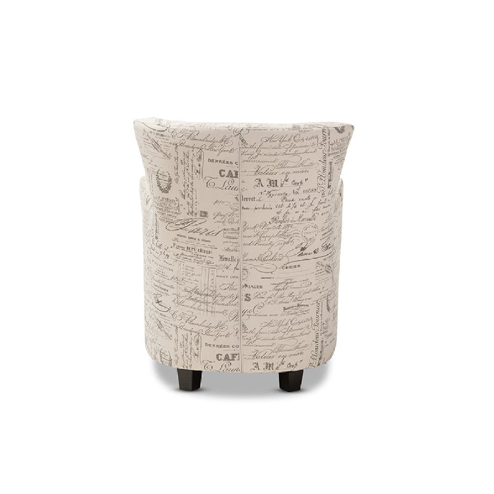 Baxton Studio Benson French Script Patterned Fabric Club Chair and Ottoman Set WHI-WS-0710-Beige-L277