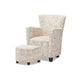 Baxton Studio Benson French Script Patterned Fabric Club Chair and Ottoman Set WHI-WS-0710-Beige-L277
