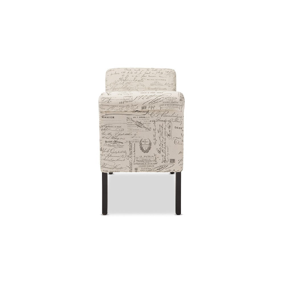 Baxton Studio Avignon Script-Patterned French Laundry Fabric Storage Ottoman Bench WHI-WS-0819-Beige-L277