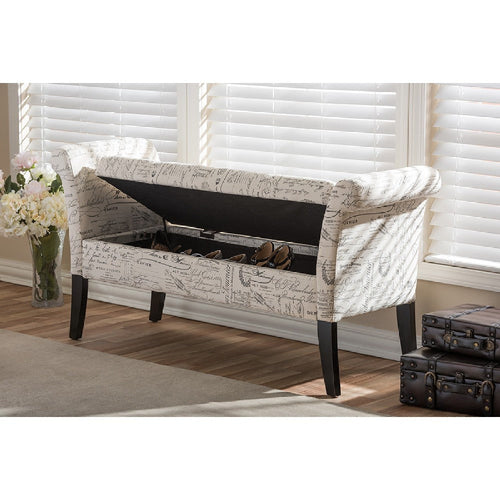 Baxton Studio Avignon Script-Patterned French Laundry Fabric Storage Ottoman Bench