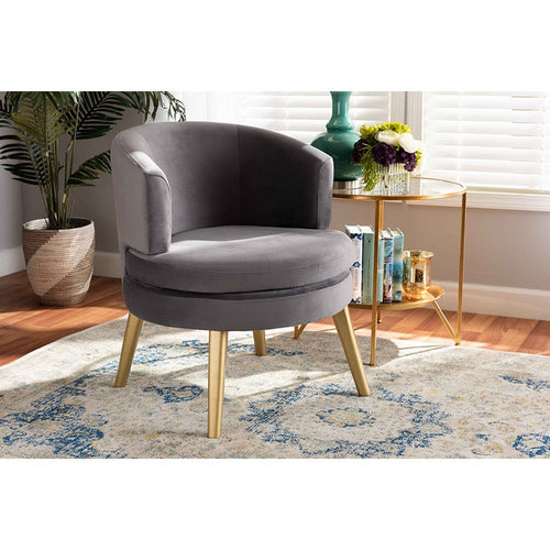 Baxton Studio Baptiste Glam and Luxe Grey Velvet Fabric Upholstered and Gold Finished Wood Accent Chair