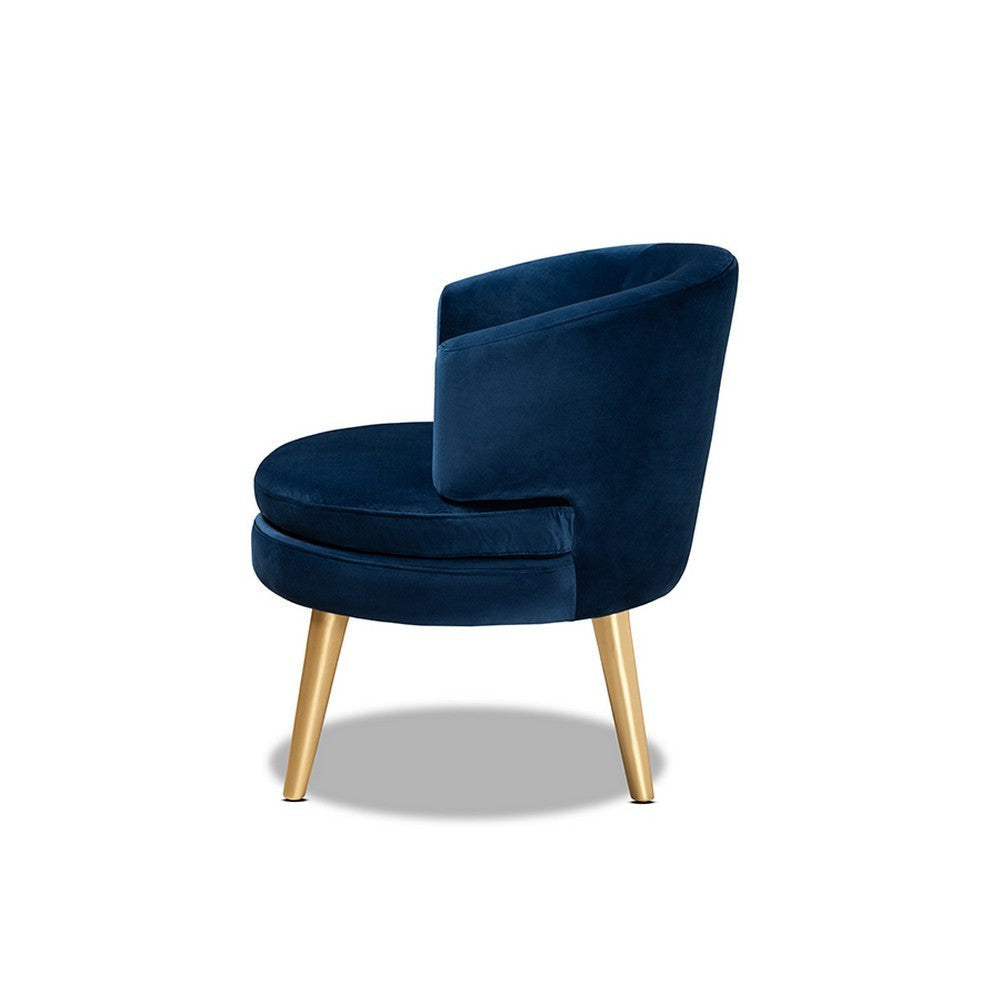 Baxton Studio Baptiste Glam and Luxe Navy Blue Velvet Fabric Upholstered and Gold Finished Wood Accent Chair