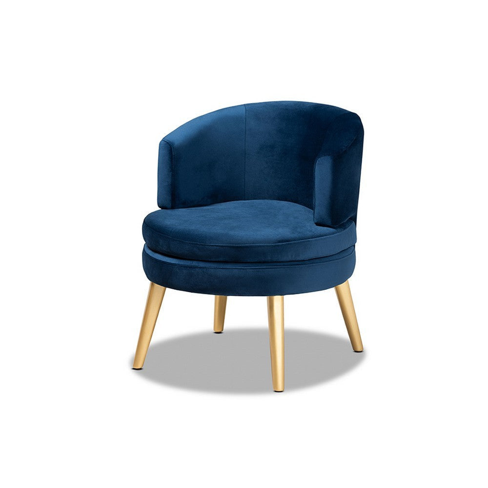 Baxton Studio Baptiste Glam and Luxe Navy Blue Velvet Fabric Upholstered and Gold Finished Wood Accent Chair