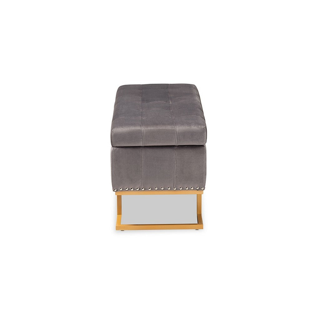 Baxton Studio Ellery Luxe and Glam Grey Velvet Fabric Upholstered and Gold Finished Metal Storage Ottoman WHI-WS-14115-Grey-Velvet-Gold-Otto