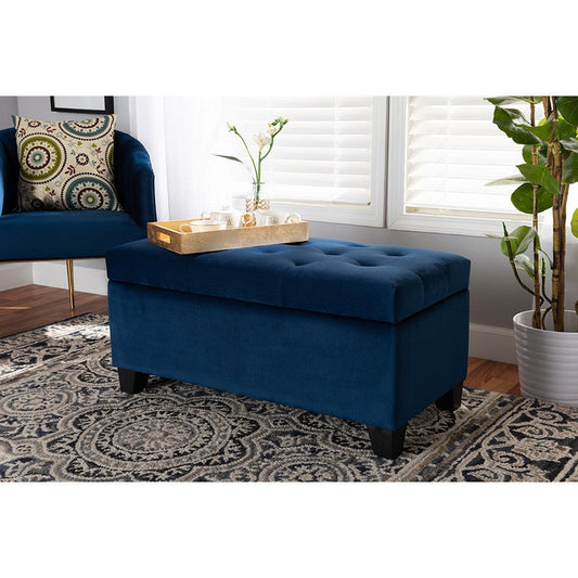 Baxton Studio Michaela Modern and Contemporary Navy Blue Velvet Fabric Upholstered Storage Ottoman