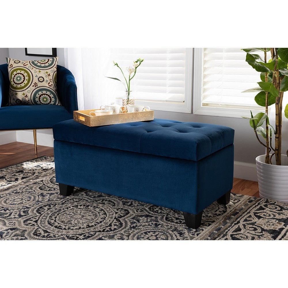 Baxton Studio Michaela Modern and Contemporary Navy Blue Velvet Fabric Upholstered Storage Ottoman