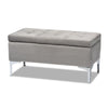 Baxton Studio Mabel Modern and Contemporary Transitional Grey Velvet Fabric Upholstered Silver Finished Storage Ottoman