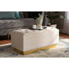 Baxton Studio Powell Glam and Luxe Beige Velvet Fabric Upholstered and Gold PU Leather Storage Ottoman