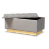Baxton Studio Powell Glam and Luxe Grey Velvet Fabric Upholstered and Gold PU Leather Storage Ottoman
